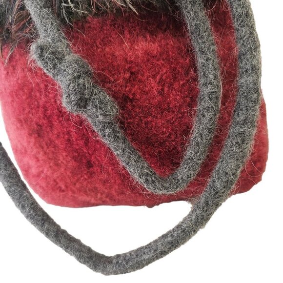 Handmade Felted Wool Shoulder Bag Small Fringed Tote Wine Gray NWT - Picture 6 of 11